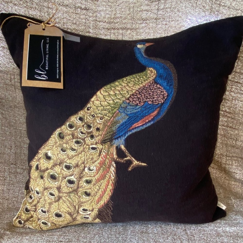 ELEGANT PEACOCK AUTHENTIC EUROPEAN TAPESTRY WOVEN ON A JACQUARD LOOM.